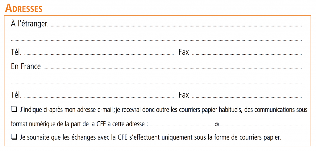 Bulletin d'adhésion CFE - 02 Adresses