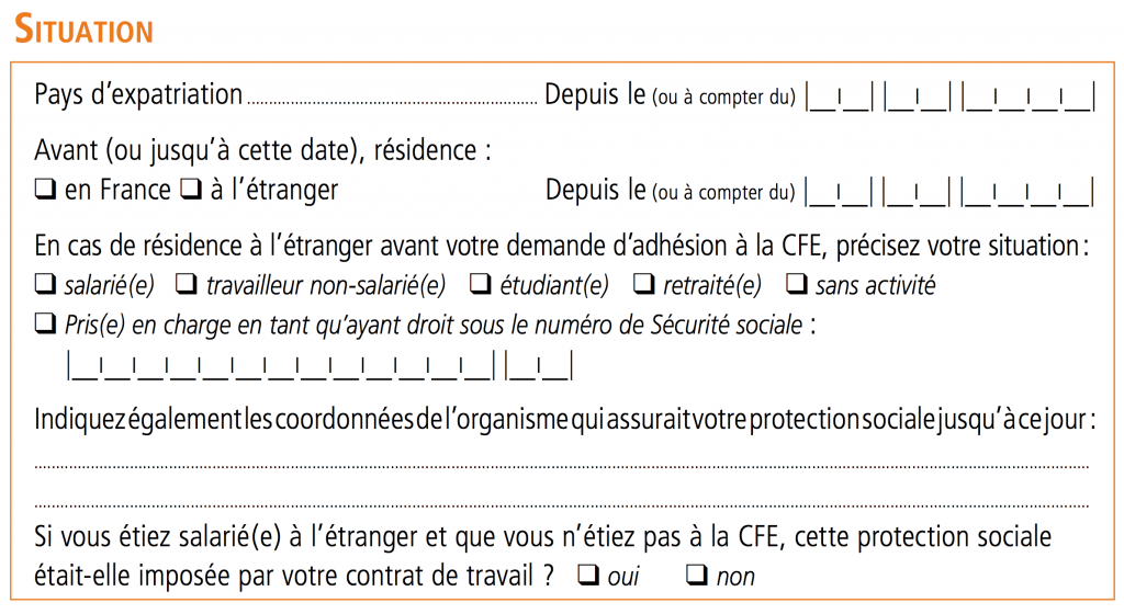 Bulletin d'adhésion CFE - 03 Situation