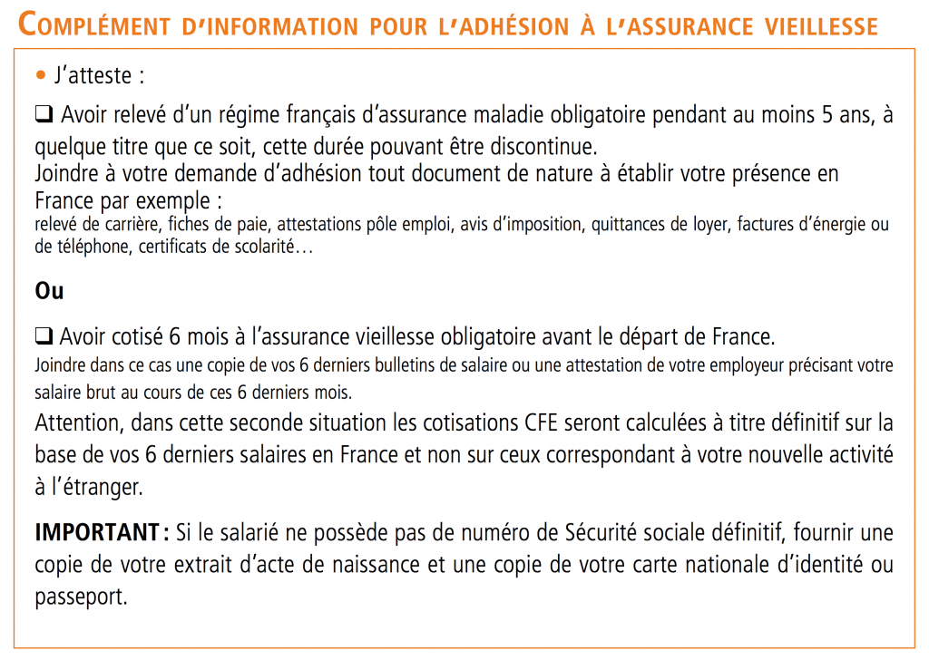 Bulletin d'adhésion CFE - 06 Complément Vieillesse