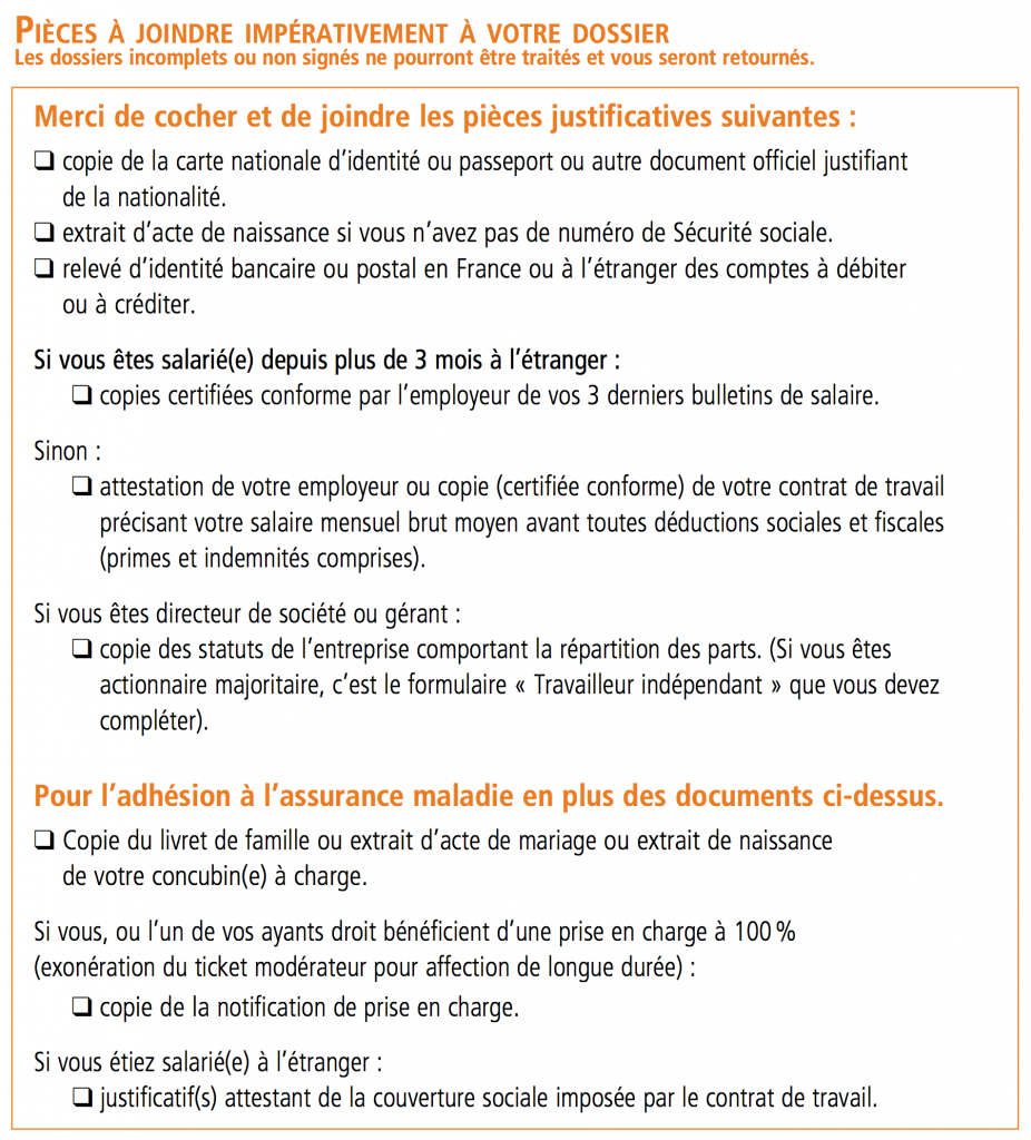 Bulletin d'adhésion CFE - 09 Pièces à joindre